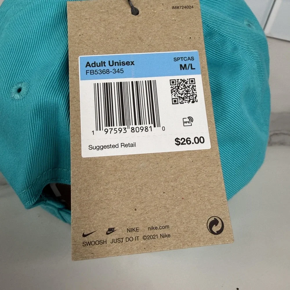Nike Hat Cap Strap Back Mens M/L Teal Blue Club Cap Swoosh Logo Baseball